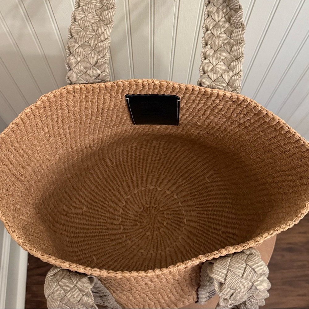 NWT Authentic Chloé Large Woody Braided Grey Raffia - Picture 7 of 11